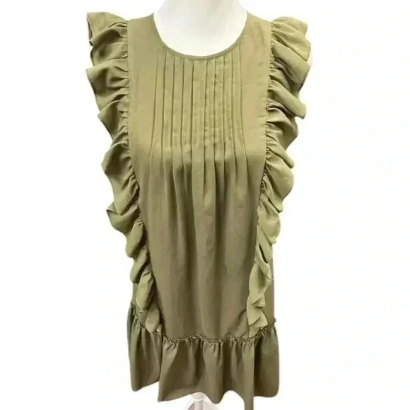 Banana Republic Khaki Green Sleeveless Sheath Ruffled Mini Dress Size XS - Picture 9 of 16